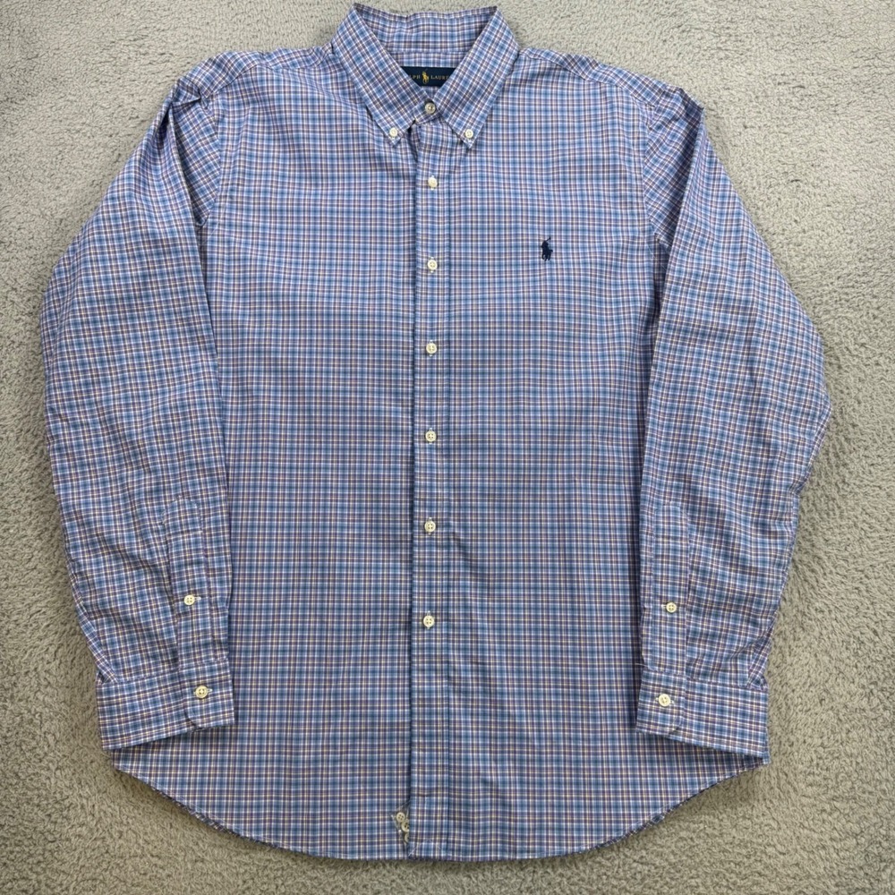 Ralph Lauren Mens XL Plaid Button Down Shirt Blue Purple‎ Cotton Long Sleeve
